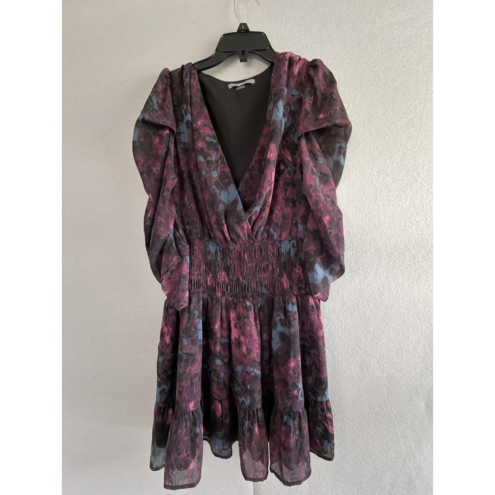 Tart Dress Womens S Purple Floral V Neck Smocked Wrap Fit &‎ Flare Short Chiffon